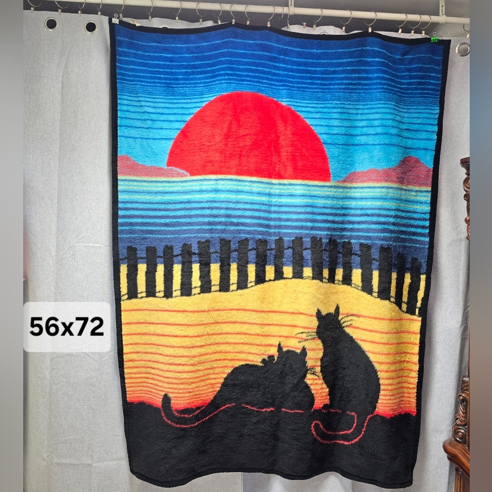 Vintage Reygers Cats On tahe Beach Sundown Plush Blanket Thorw 56" x 72"